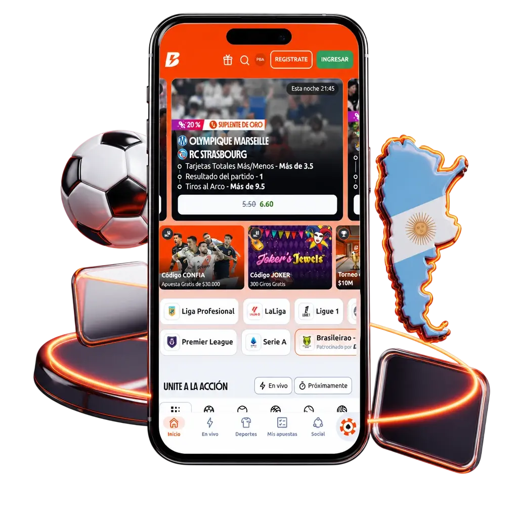 Captura de la aplicación de Betano para apostar en fútbol desde Android e iOS con los mismos mercados y cuotas del sitio.